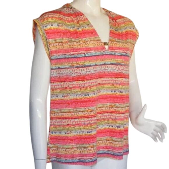 ANNE KLEIN Top, M, Multicolor, Sleeveless, Tank/Shell, Lion Hardware, stripes - Picture 3 of 11